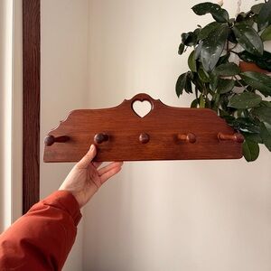 Wooden Wall Hook Rack with Heart Design
